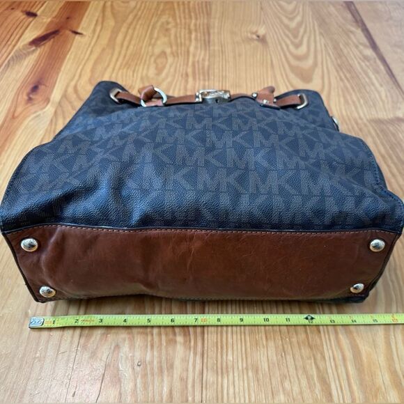 Michael Kors Hamilton Monogram Lock Gold Chain Bag Signature Large Satchel Purse - Picture 6 of 16